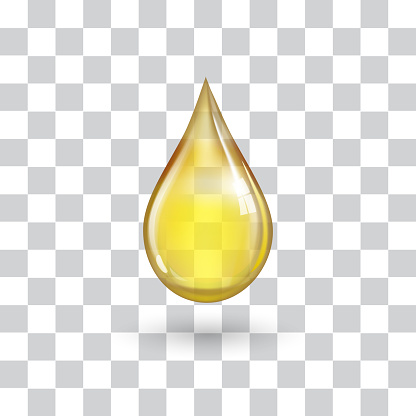 One big yellow drop on transparent background with shadow