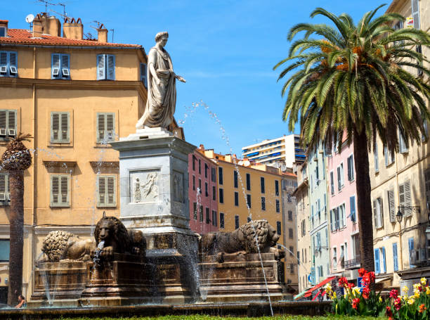 Ajaccio, Corsica 17 August 2017: statue of NapoleÃ³n Bonaparte, work realized between 1804 and 1806 by the sculptor Francesco Massimiliano Laboureur.