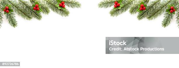 Weihnachten Und Neujahr Urlaub Draufsicht Grenze Design Bannerhintergrund Stockfoto und mehr Bilder von Mistel