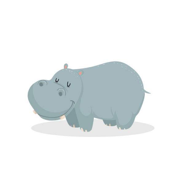 ilustraciones, imágenes clip art, dibujos animados e iconos de stock de moda de dibujos animados lindo diseño pequeño hipopótamo con los ojos cerrados. icono de ilustración de vector de fauna silvestre africana. - hippopotamus