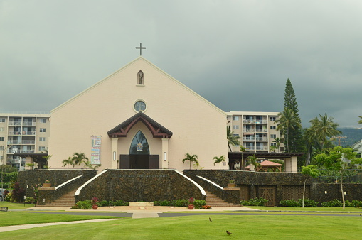 Church In Kona.  Kailua-Kona Is A Beautiful City With Quaint Buildings On Big Island. July 17, 2017.