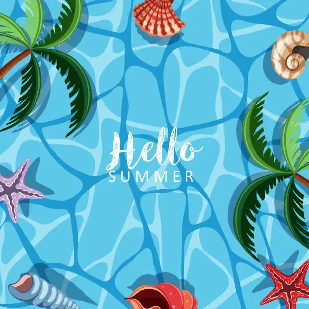 Vector illustration of Summer theme with seashells and ocean