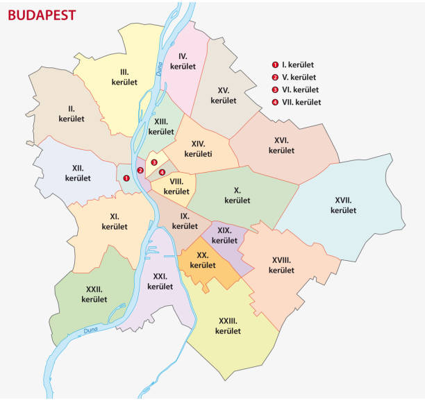 administrative und politische karte budapest - hungary budapest map cartography stock-grafiken, -clipart, -cartoons und -symbole