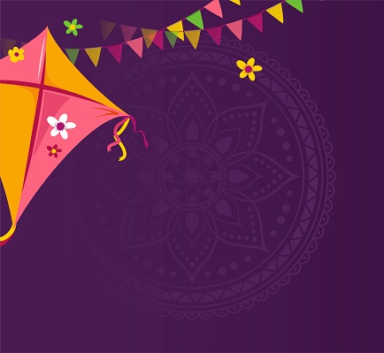 Happy Makar Sankranti Holiday Background With Kite And Bunting Flags Stock  Illustration - Download Image Now - iStock