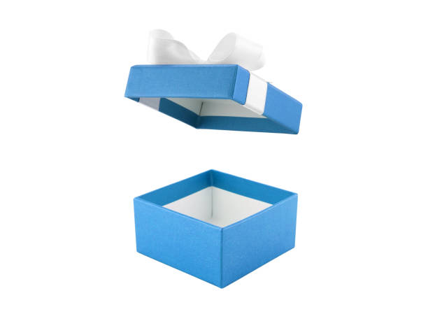 istock closeup open and empty blue gift box with white ribbon bow isolated on white background 892748716