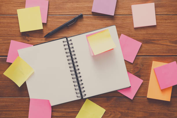 istock Top view of blank notepad on wooden office desk 892751664