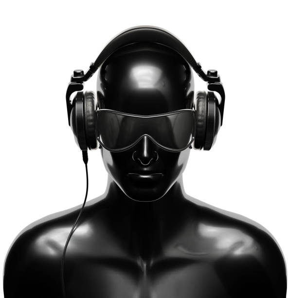 Man in sunglasses with headphones on white background. 3D illustration