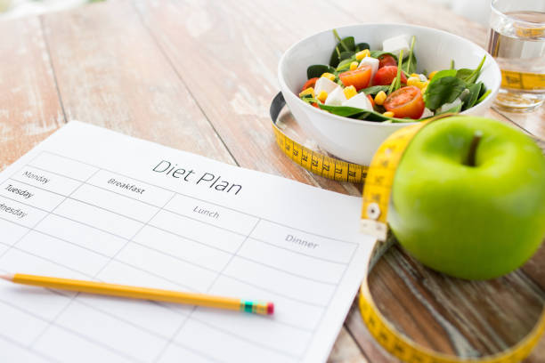istock close up of diet plan and food on table 892766328
