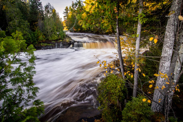 wodospad michigan upper peninsula jesienią w parku stanowym tahquamenon falls - natural landmark autumn canyon cliff zdjęcia i obrazy z banku zdjęć