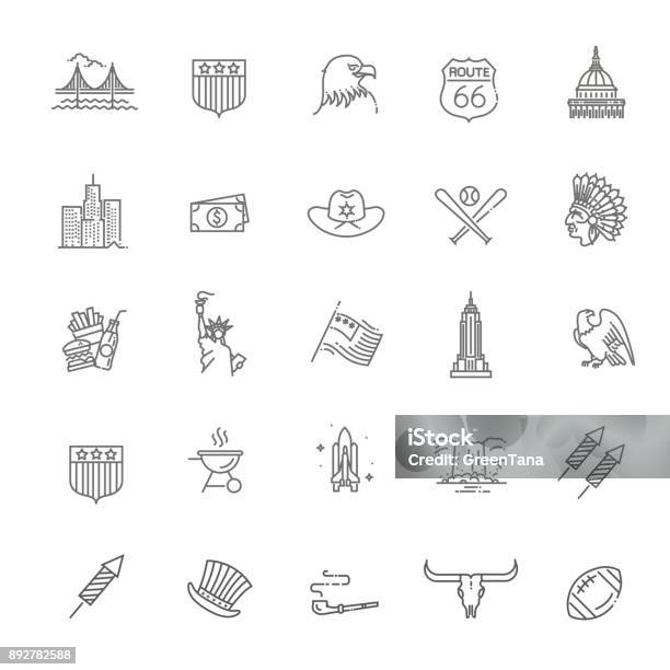 American Culture Icons Culture Signs Of The Usa Stock Illustration - Download Image Now - Icon Symbol, New York City, USA