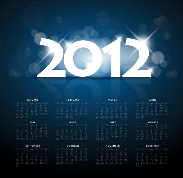 ilustrações de stock, clip art, desenhos animados e ícones de blue calendar for the new year 2012 with back light - april 2012 calendar year