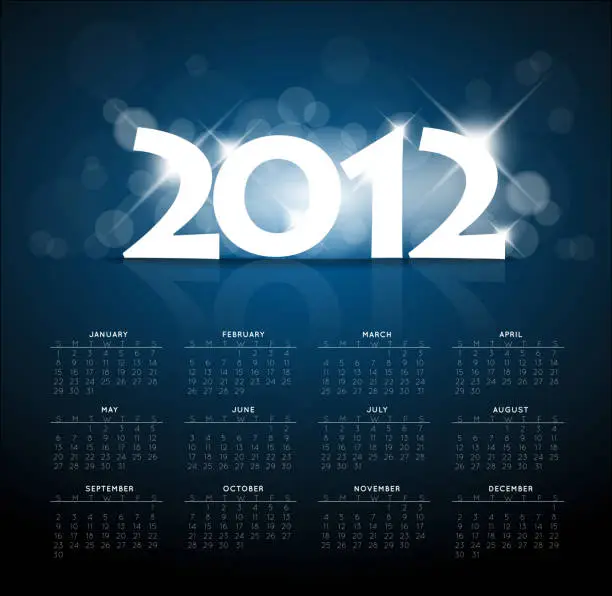 Vector illustration of Blue calendar for the new year 2012 with back light