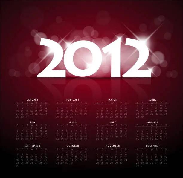 Vector illustration of Red calendar for the new year 2012 with back light
