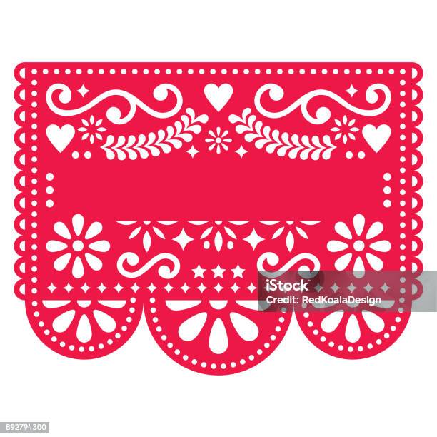 Design Del Modello Vettoriale Papel Picado Messicano Tradizionale Motivo Vettoriale Rosso Con Testo Vuoto - Immagini vettoriali stock e altre immagini di Etnia latino-americana