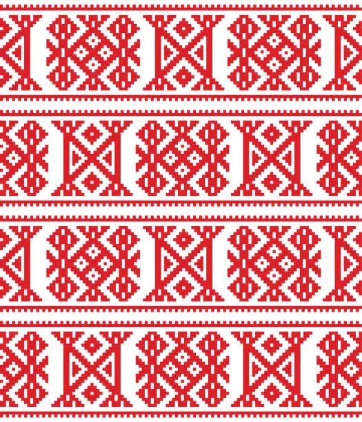 Vector illustration of Sami seamless vector design, Lapland cross-stitch vector pattern, folk art Scandinavian, Nordic style