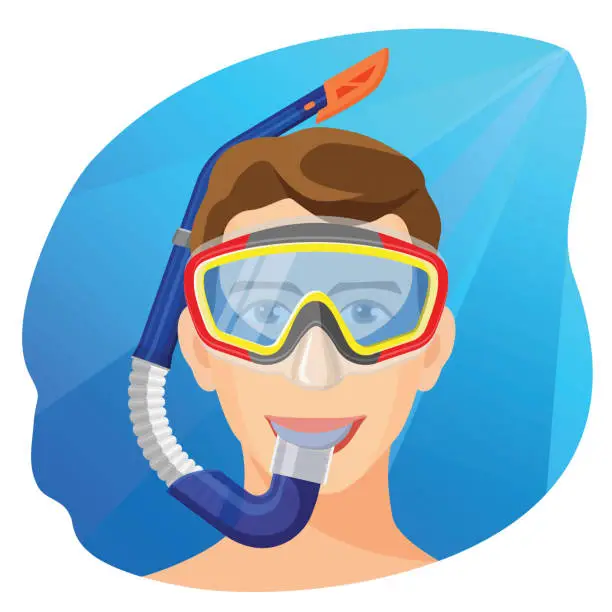 Vector illustration of Man in diving mask underwater vector. Person in diving equipment