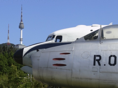 New York, NY, USA - October 2, 2023: View of the aircrafts on the Intrepid Sea, Air and Space Museum in Manhattan