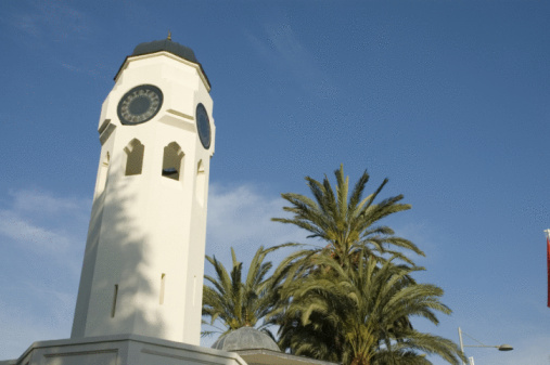 Bell tower with city clock, university of Concepción with copy space