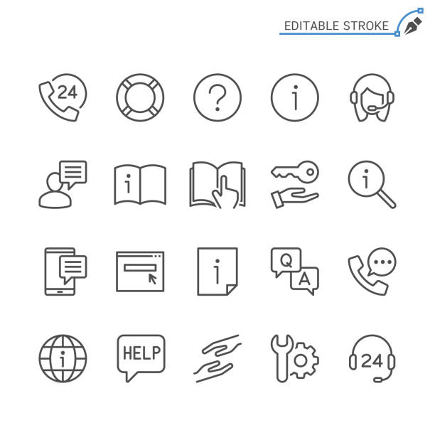 Help and support line icons. Editable stroke. Pixel perfect. Simple vector line Icons. Editable stroke. Pixel perfect. guidebook stock illustrations