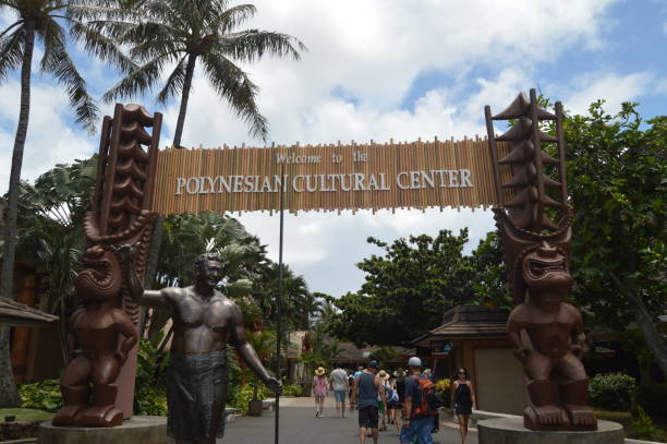Entrance to the Polynesian Cultural Center. Oahu, Hawaii, USA, EEUU. stock photo