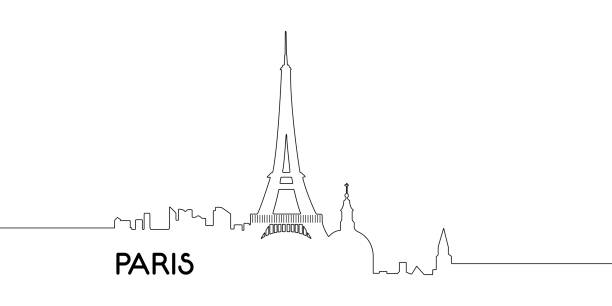 Isolated outline of Paris Isolated outline cityscape of Paris, Vector illustration eiffel tower paris illustrations stock illustrations