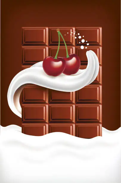 Vector illustration of Milk tongue with cherry on Chocolate