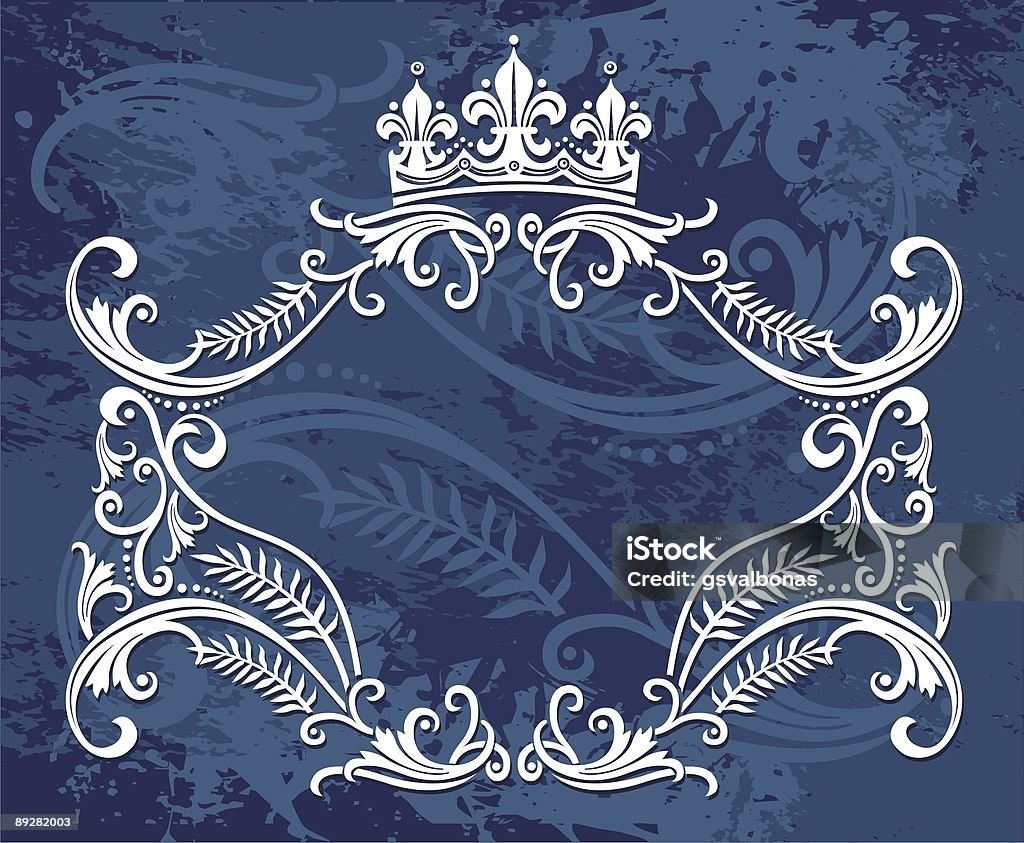 Синий цветочный ярлык - Стоковые иллюстрации Арт-деко роялти-фри