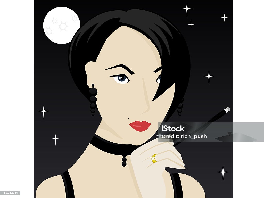 Стильный женщина под звездами - Стоковые иллюстрации 50-59 лет роялти-фри