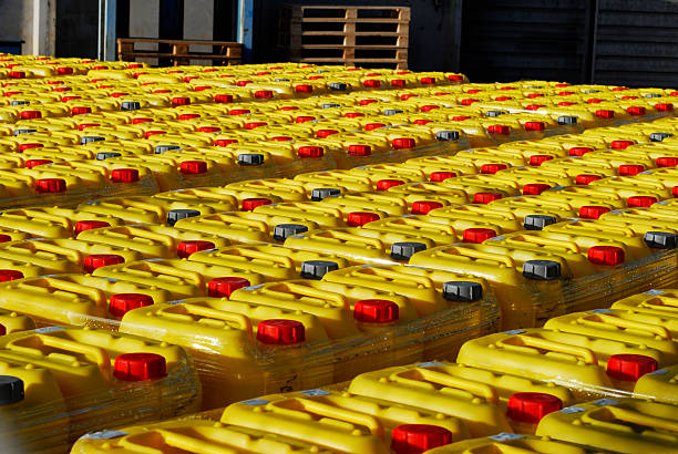 Yellow Chemical Containers stock photo