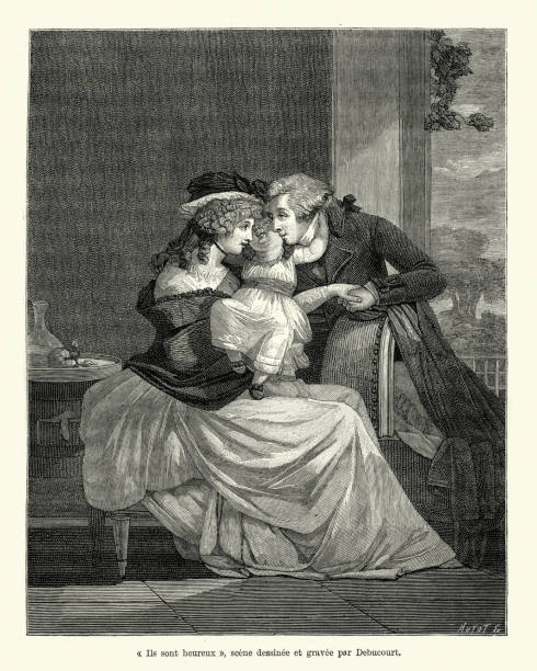 ils sont heureux、幸せな家族、フランス 19 世紀初頭 - ils ストックフォトと画像