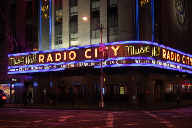 The radio City Music hall at night. stock photo