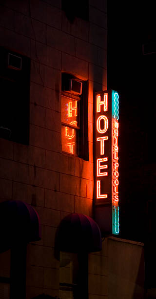 istock Hotel Red Neon Sign on Building at Night 89284919