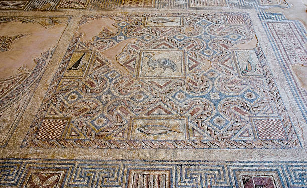 Roman mosaic A Roman floor mosaic o=in Kourion, Cyprus. kourion stock pictures, royalty-free photos & images