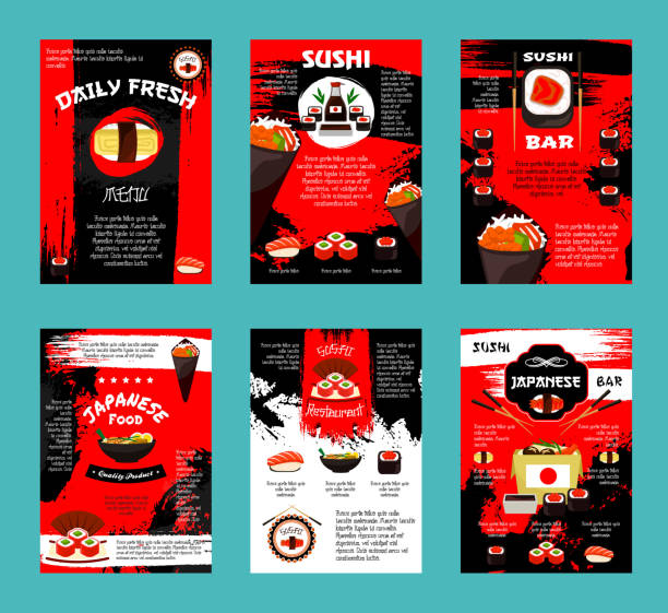 japanisches restaurant und sushi bar menüvorlage - sushi japan restaurant food stock-grafiken, -clipart, -cartoons und -symbole