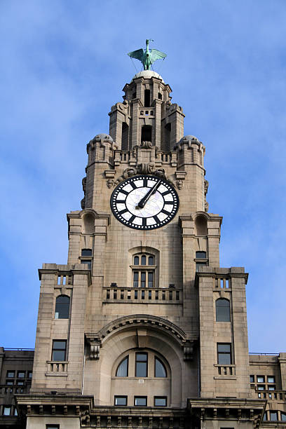 leber-gebäude-uhrturm - liverpool royal liver building clock tower building exterior stock-fotos und bilder