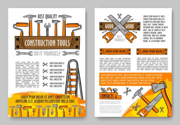 Vector illustration of Home repair tool and equipment sketch poster