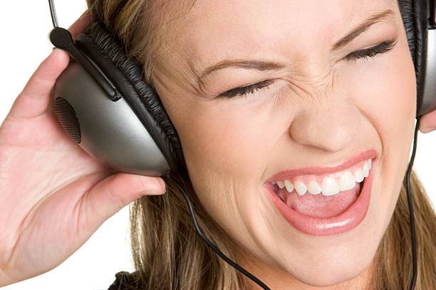 istock Singing headphones girl 89288112