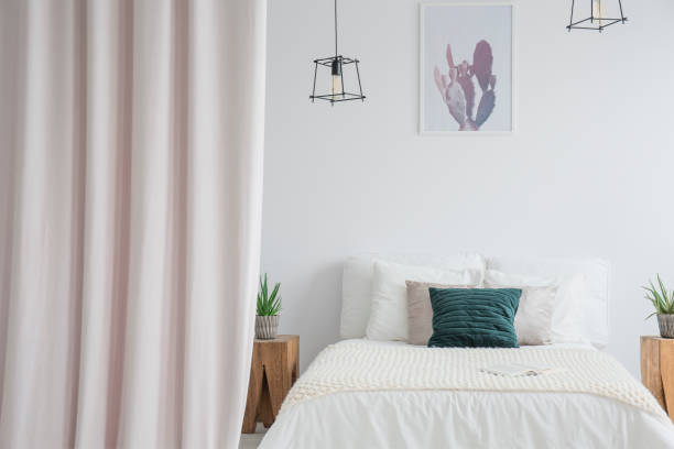 istock Pastel curtain in bright bedroom 892891552