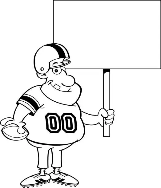 Vector illustration of Cartoon Football Player Holding a Sign