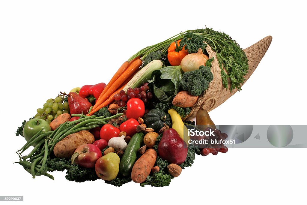 Cornucopia Filled With Vegetables & Fruit  Apple - Fruit Stock Photo