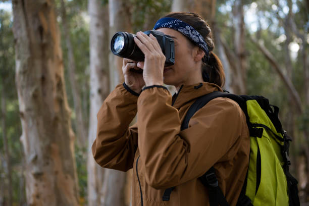 istock Hiker woman clicking a photo in forest 892918414