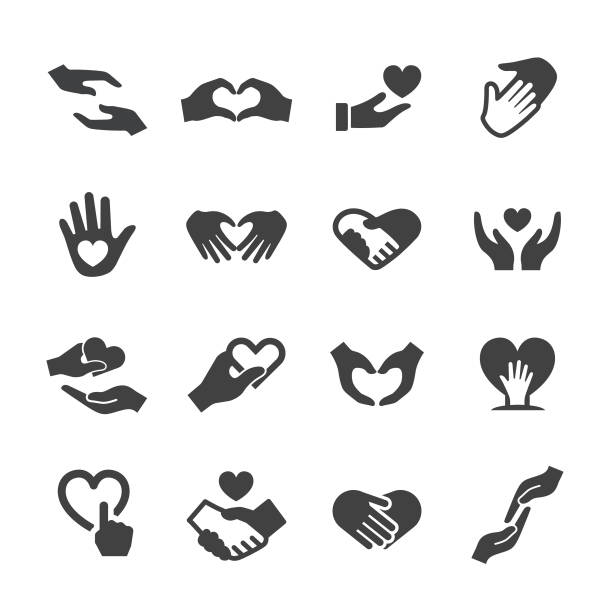 Care and Love Gesture Icons - Acme Series Gesture, Care, Love, protection, giving, heart shape, human hand open hand stock illustrations