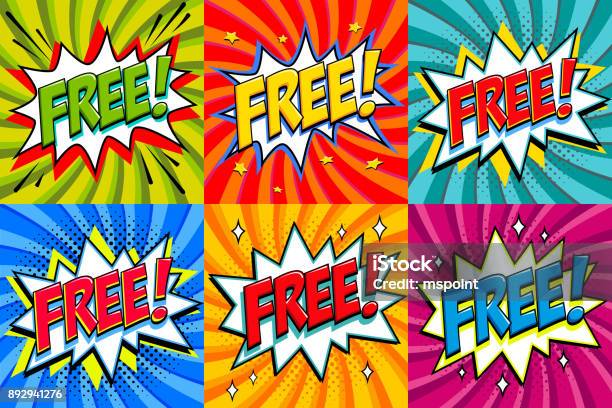 Free Comic Book Style Stickers Free Banners In Pop Art Comic Style Color Summer Banners In Pop Art Style Ideal For Web Decorative Backgrounds With Bomb Explosive Stock Illustration - Download Image Now