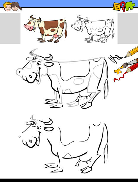 그리기 및 milker 암소와 활동을 착 색 - milker stock illustrations