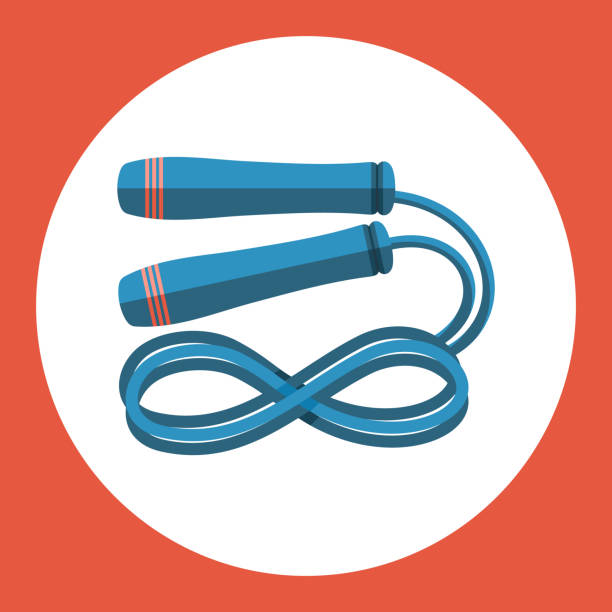 Skipping rope icon. Blue skipping rope on a red background. Sports Equipment. Vector Illustration. vector art illustration