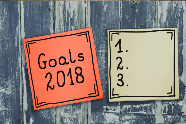 istock Goals 2018. The concept of determining challenges for 2018. Hand-written on sticky notes. 892973752