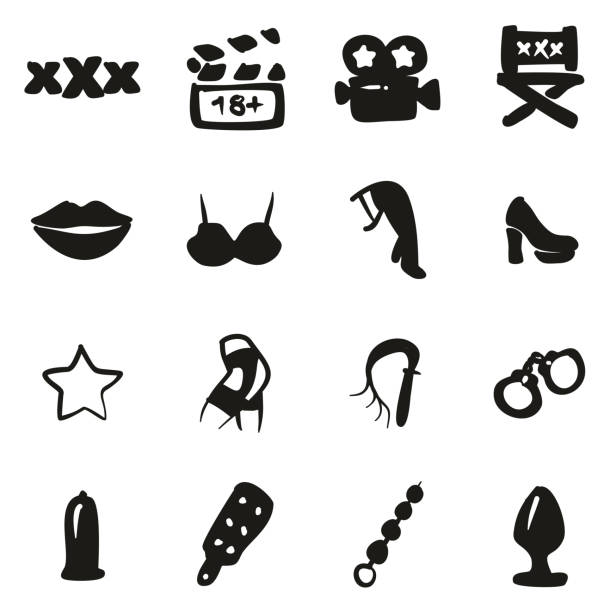 Adult Movie Icons Freehand Fill This image is a vector illustration and can be scaled to any size without loss of resolution. drawing of a women wearing garter belts stock illustrations