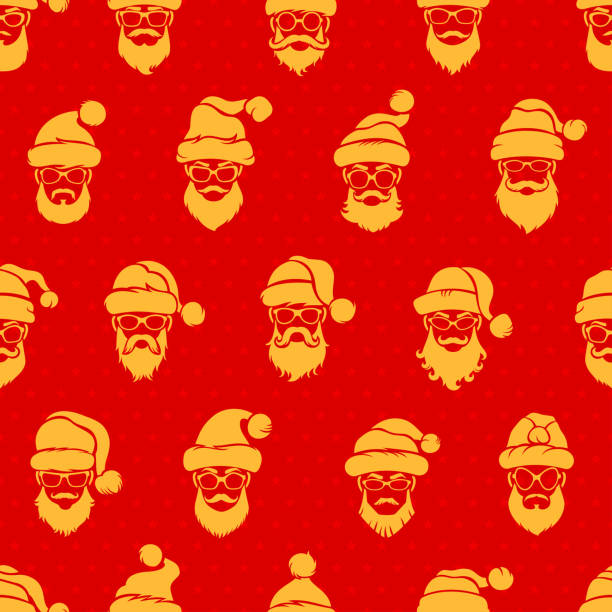 święty mikołaj czerwony bezszwowy wzór - santa claus christmas glasses mustache stock illustrations