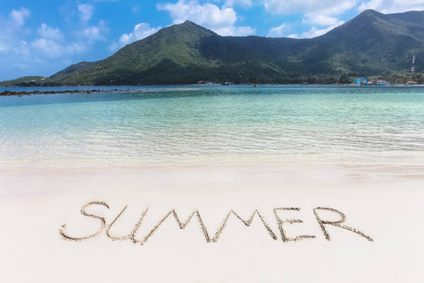 istock The Summer word written on the beach sand. 892986722