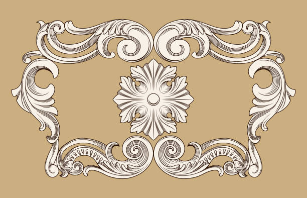 ilustrações, clipart, desenhos animados e ícones de quadro de fronteira no antigo estilo barroco - acanthus pattern